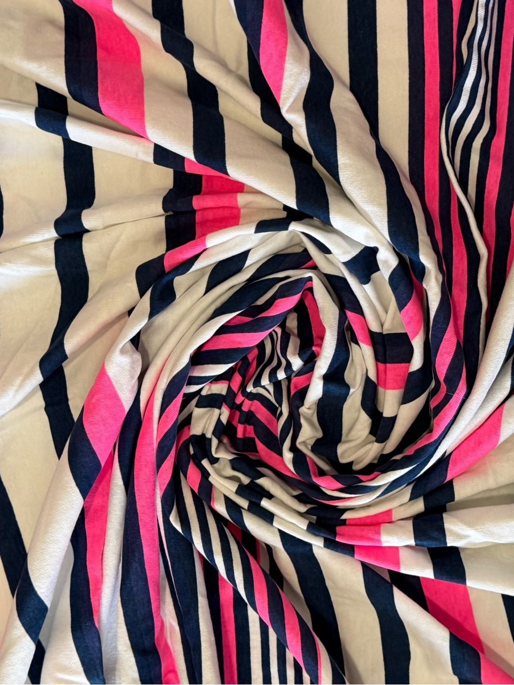 Striped Pink, Navy & White Colorful Multicolor Poly Cotton Fabric